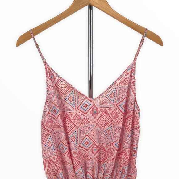 Paloma Blue Silk Pink Geometric Print Crochet Trim Romper Playsuit size Large - Picture 6 of 13